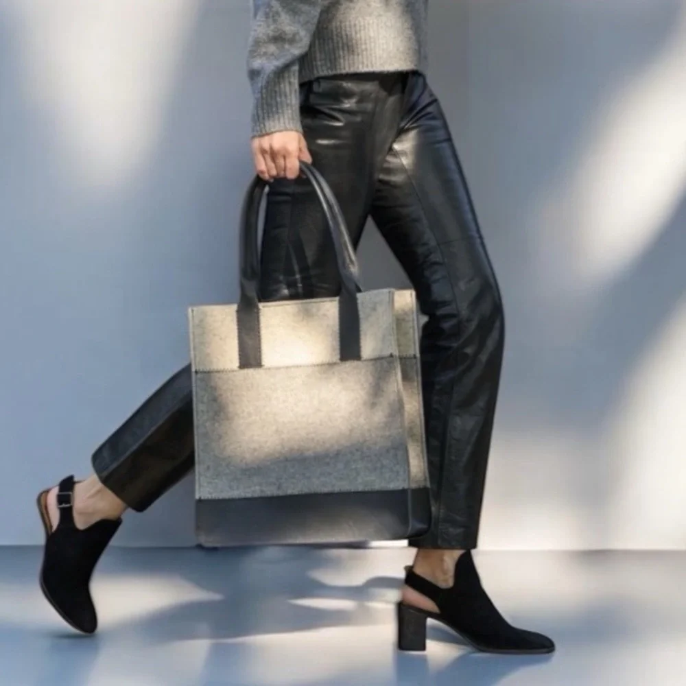 NEW! GRAF LANTZ JAUNT MERINO WOOL FELT TOTE GRANITE/BLACK
